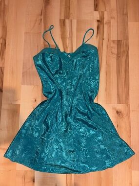 Adonna Teal Floral Jacquard Mini Dress